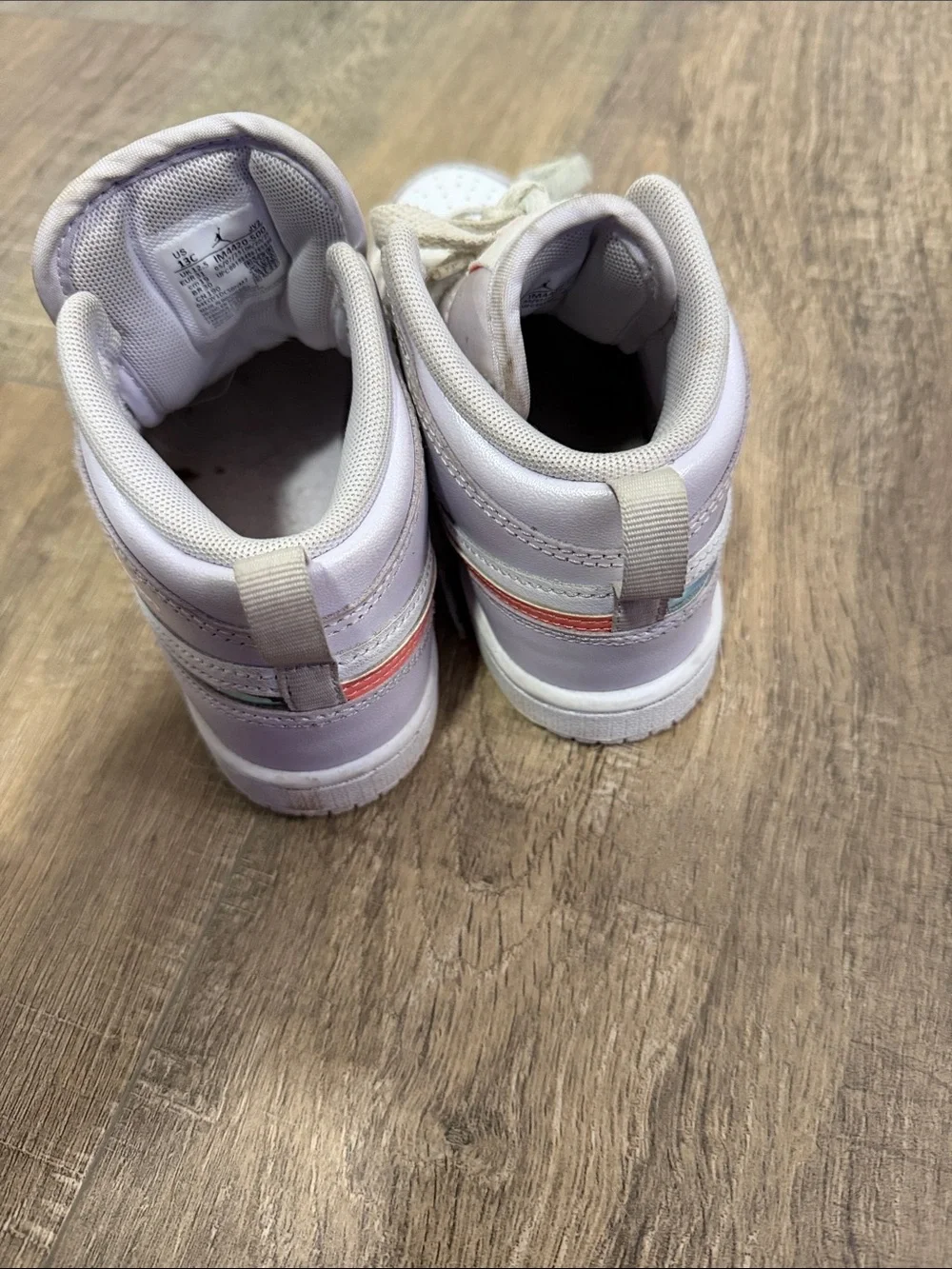 Jordan Kids White & Lavender High-Top Sneakers with Iridescent Swoosh